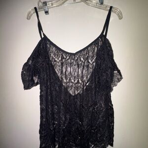 Urban Outfitters M Kimchi Blue Bella Black Sheer Lace Cold Shoulder Swim Tank